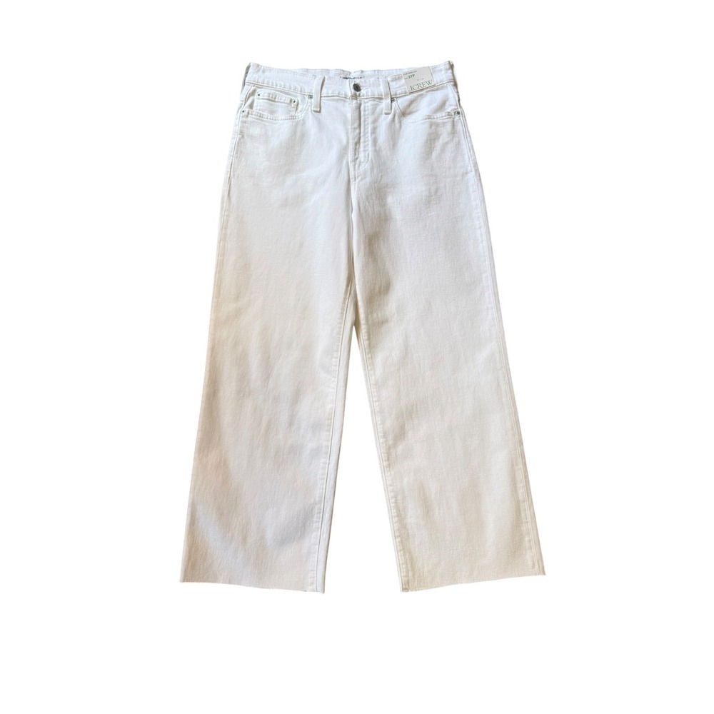 J.Crew Womens Slim Wide Leg Jeans White Raw Hem Size 4 Petite 27P BP463